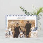 Photo Blue Striped Santa Family Christmas シーズンカード (スタンド正面)