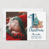 Photo Blue Teddy Baby 1st Christmas シーズンカード (正面)