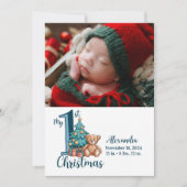 Photo Blue Teddy Baby 1st Christmas シーズンカード (正面)