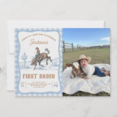 Photo Blue Western Cowboy First Rodeo Invitation  招待状 (正面)