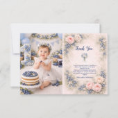 Photo Blueberry Berry First Garden 1st Birthday サンキューカード (正面)