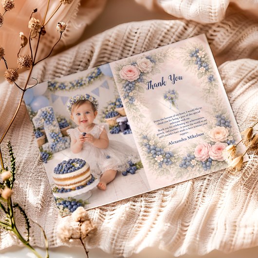 Photo Blueberry Berry First Garden 1st Birthday サンキューカード
