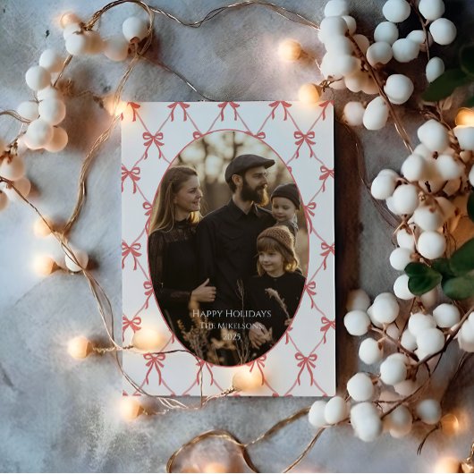 Photo Blush Bow Santa Christmas シーズンカード