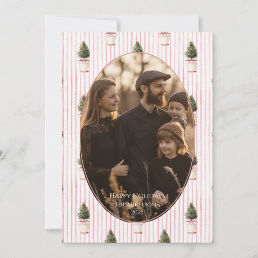 Photo Blush Christmas Tree Stripe シーズンカード (正面)
