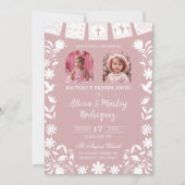 Photo Blush Pink Cielito Lindo Girl Twins Baptism 招待状 (正面)