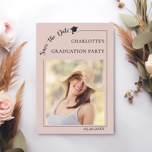 Photo blush pink Graduation party Save the Date セーブザデート