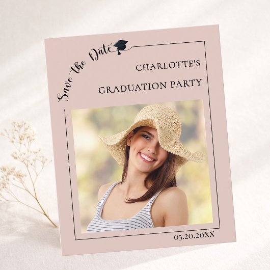 Photo Blush Pink Graduation Party Save the Date チラシ