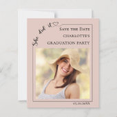 Photo Blush Pink Graduation Save the Date Card (正面)