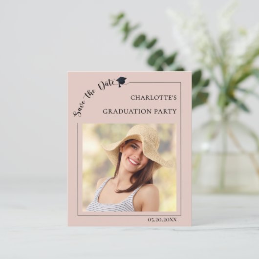 Photo Blush Pink Graduation Save the Date card (スタンド正面)