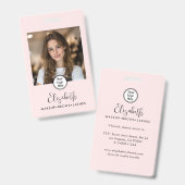 Photo Blush Pink Script ロゴ挿入可 メイクID バッジ (正面＆裏面)