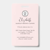 Photo Blush Pink Script ロゴ挿入可 メイクID バッジ (裏面)