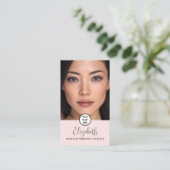 Photo Blush Pink Script Black Logo QR Code Makeup 名刺 (スタンド正面)