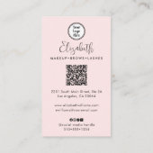 Photo Blush Pink Script Black Logo QR Code Makeup 名刺 (裏面)