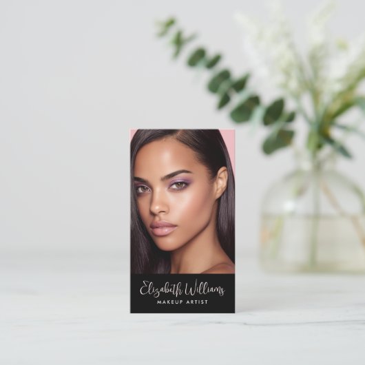 Photo Blush Pink Script Black Social Icon QR Code 名刺 (スタンド正面)