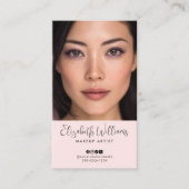 Photo Blush Pink Script Social Icon QR Code Makeup 名刺 (正面)