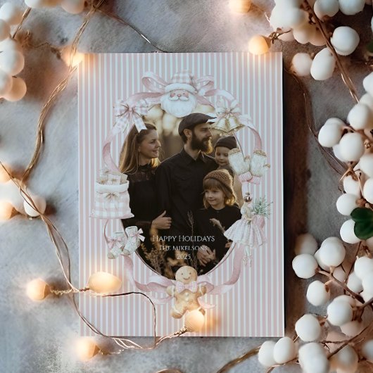 Photo Blush Ribbon Tree Christmas シーズンカード