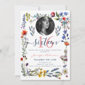 PHOTO Boho押しワイルドフラワースウィート16誕生日 招待状 (正面)