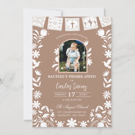 Photo Boho Brown Cielito Lindo Baptism 招待状 (正面)