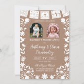 Photo Boho Brown Cielito Lindo Twins Baptis 招待状 (正面)