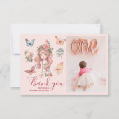 Photo Boho Fairy First Girl's 1 Birthday サンキューカード (正面)