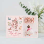 Photo Boho Fairy First Girl's 1 Birthday サンキューカード (スタンド正面)