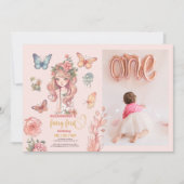 Photo Boho Fairy First Girl's 1 Birthday 招待状 (正面)