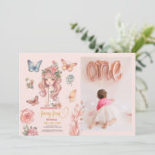 Photo Boho Fairy First Girl's 1 Birthday 招待状 (スタンド正面)