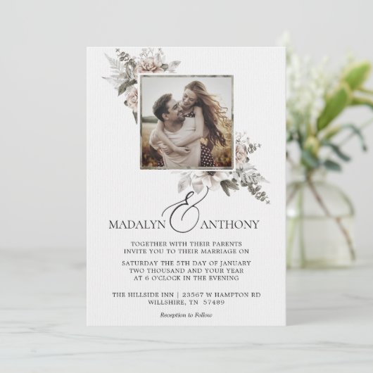 Photo Boho Floral Watercolor Wedding 招待状 (スタンド正面)