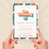 Photo Boho GroovyレトロブルーQRコードウェー結婚ブ 招待状