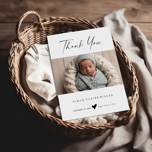 Photo Boho Thank You Baby Birth Announcement Card 招待状