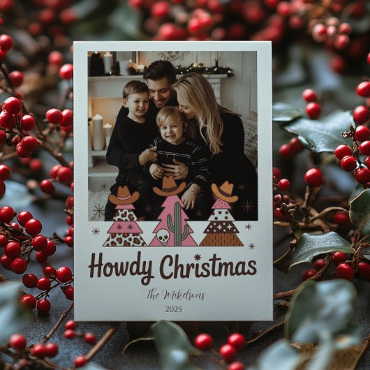 Photo Boho Western Pink Cowgirl Christmas シーズンカード