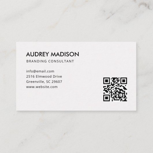 Photo Bold Modern QR Code White Business Card 名刺 (裏面)