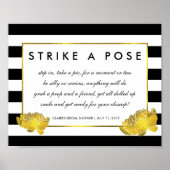 Photo Booth Poster Sign Black Stripe & Gold Peony ポスター (正面)