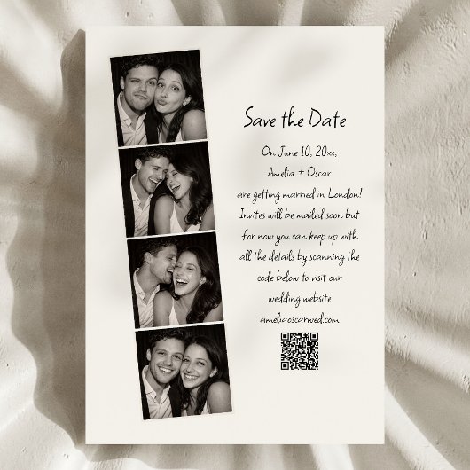 Photo Booth Strip Handwritten Script Wedding Fun  セーブザデート