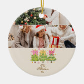 Photo Bright Ribbon Trees Holiday Family セラミックオーナメント (正面)