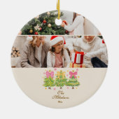 Photo Bright Ribbon Trees Holiday Family セラミックオーナメント (裏面)