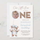 Photo Brown Beary First Birthday Bear Birthday 招待状 (正面)