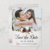 Photo Burgundy素朴バラフローラ日付の保存 案内ポストカード (正面/裏面)