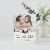 Photo Burgundy素朴バラフローラ日付の保存 案内ポストカード (スタンド正面)