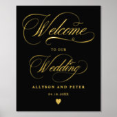 Photo calligraphy chic gold wedding welcome 箔ポスター (正面)