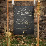 Photo calligraphy chic gold wedding welcome 箔ポスター<br><div class="desc">Simple minimalist elegant real gold foil calligraphy script wedding welcome sign on black</div>