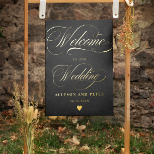 Photo calligraphy chic gold wedding welcome 箔ポスター