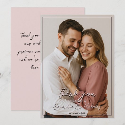 Photo & Calligraphy Minimalist Blush サンキューカード (正面/裏面)