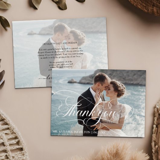 Photo Calligraphy Script Wedding Thank You Card 招待状