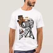 Photo camera on tripod artistic life orange design tシャツ (正面)