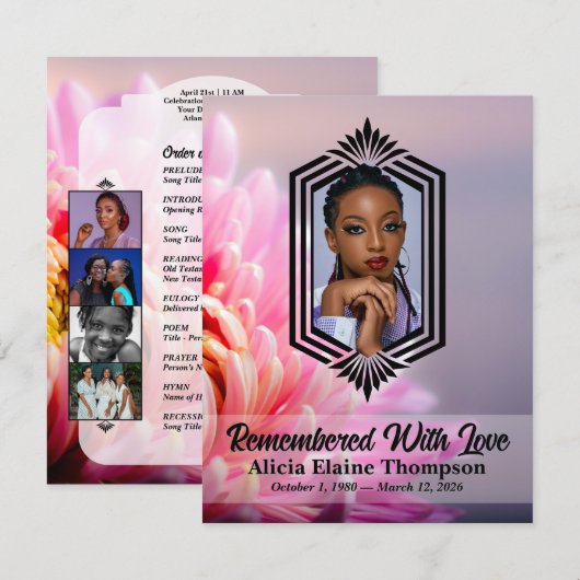 Photo Celebration Program — Pink Chrysanthemum 招待状 (正面/裏面)