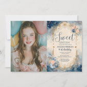 Photo Celestial Floral Art Nouveau Sweet Sixteen 招待状 (正面)