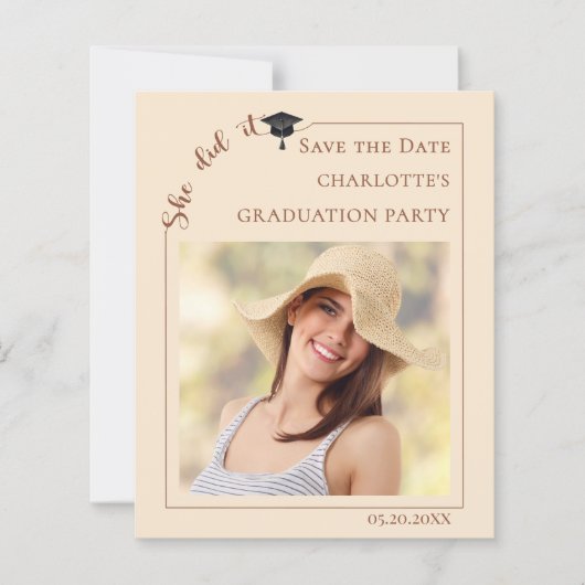 Photo Champagne Graduation Save the Date card (正面)