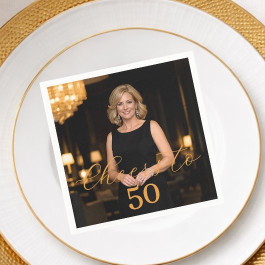 Photo cheers elegant script gold birthday スタンダードカクテルナプキン