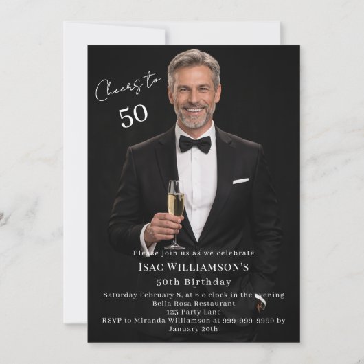 Photo cheers guy birthday 招待状 (正面)